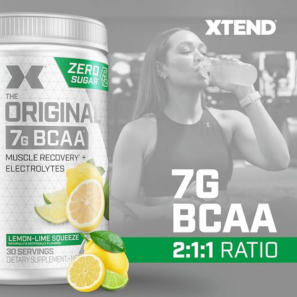 XTEND ORIGINAL BCAA POWDER LEMON LIME SQUEEZE SUGAR FREE POST WORKOUT MUSCLE RECOVERY DRINK AMINO ACIDS 7G BCAAS FOR MEN WOMEN 30 SERVINGS