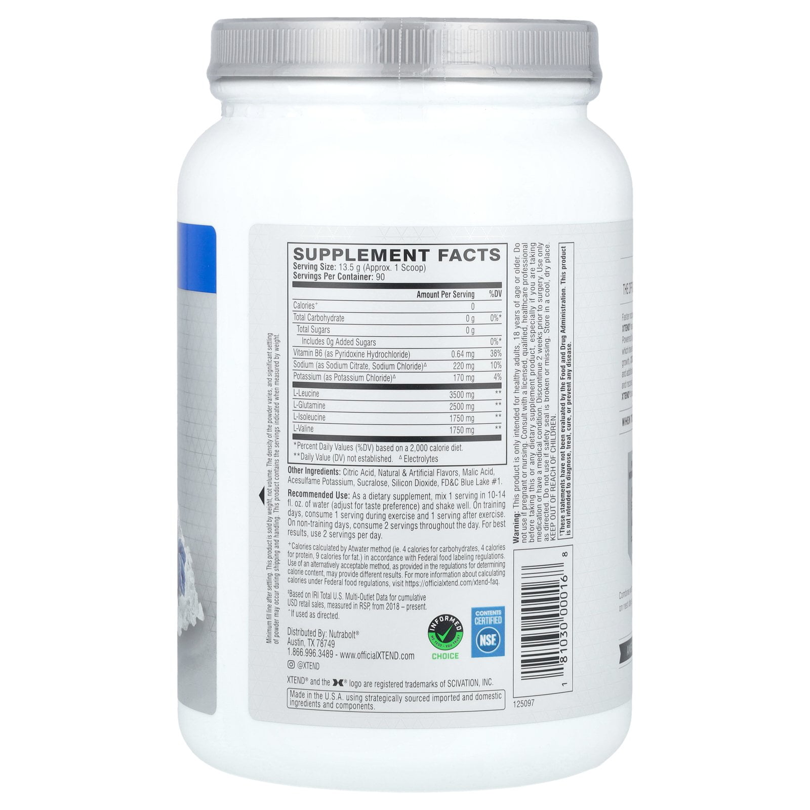 XTEND ORIGINAL 7G BCAA POWDER MUSCLE RECOVERY SUGAR-FREE BLUE RASPBERRY ICE 90 SERVINGS AMMERIKASEPETIM