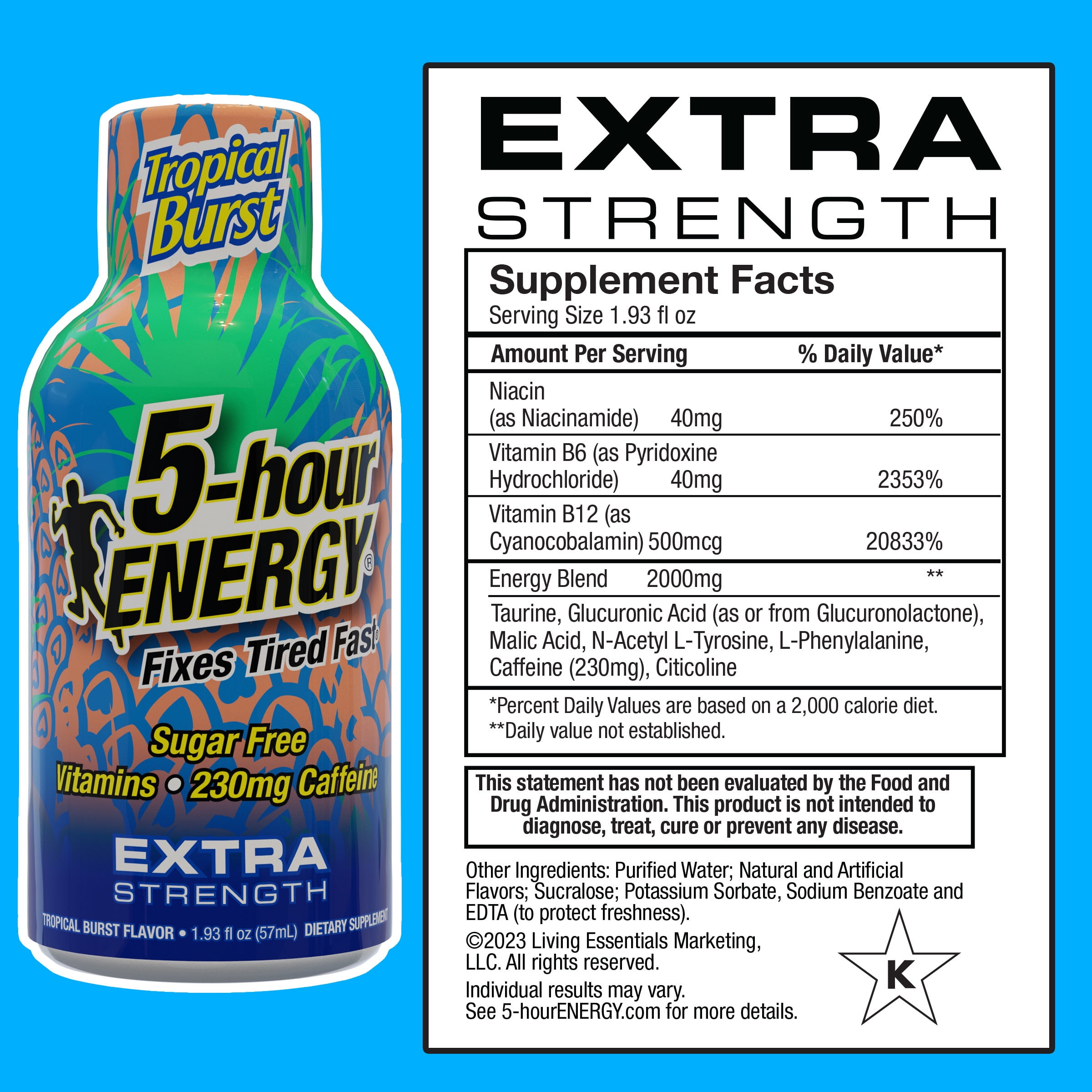 5-HOUR ENERGY EXTRA STRENGTH TROPICAL BURST SHOT 6 COUNT FOR ENERGY BOOST