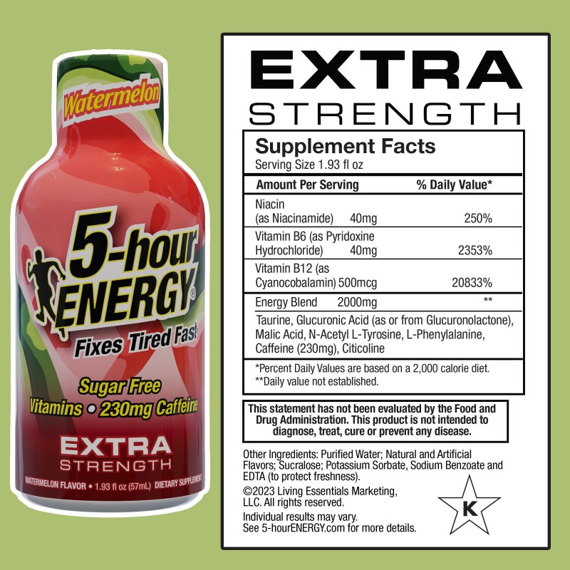 5 HOUR ENERGY SHOT EXTRA STRENGTH WATERMELON 15 COUNT FOR QUICK BOOSTS