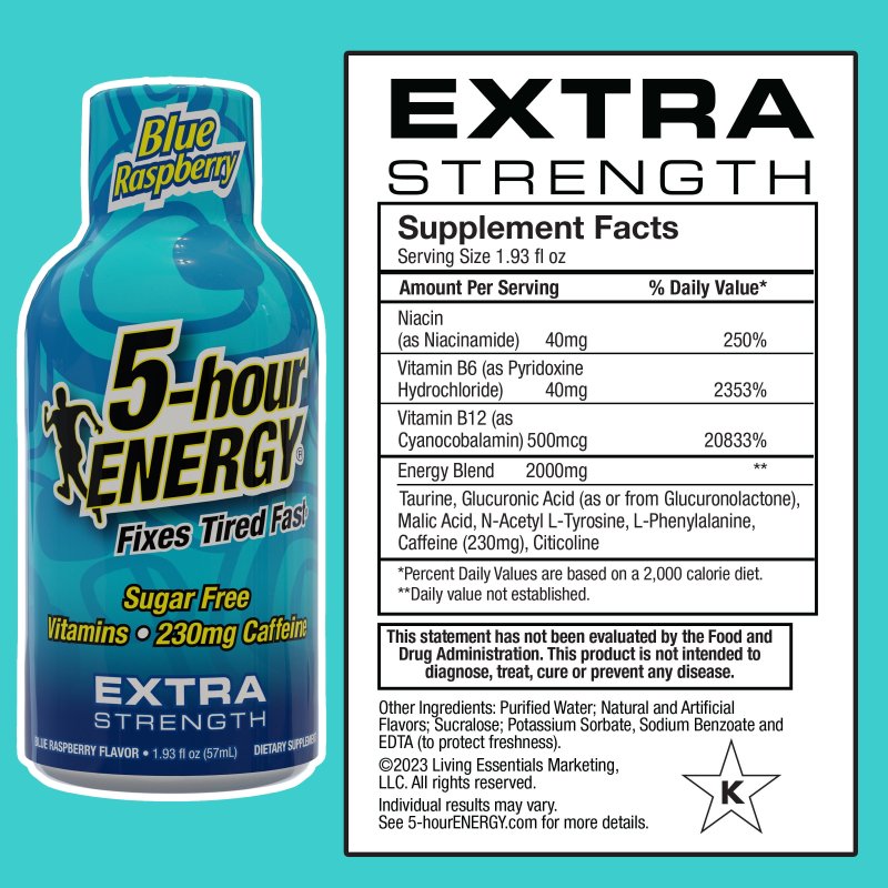 5-HOUR ENERGY SHOT EXTRA STRENGTH BLUE RASPBERRY 12 COUNT