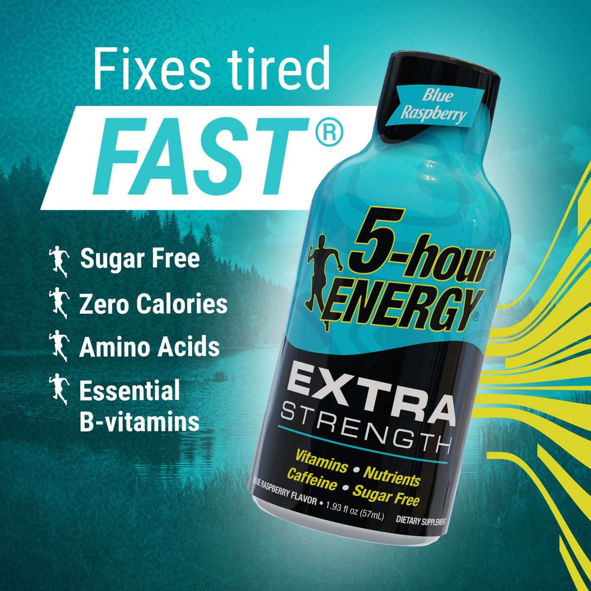 5-HOUR ENERGY EXTRA STRENGTH BLUE RASPBERRY ENERGY SHOT 1.93 OZ 24 COUNT SUGAR-FREE ZERO CALORIES B-VITAMINS AMINO ACIDS 230MG CAFFEINATED DIETARY SUPPLEMENT