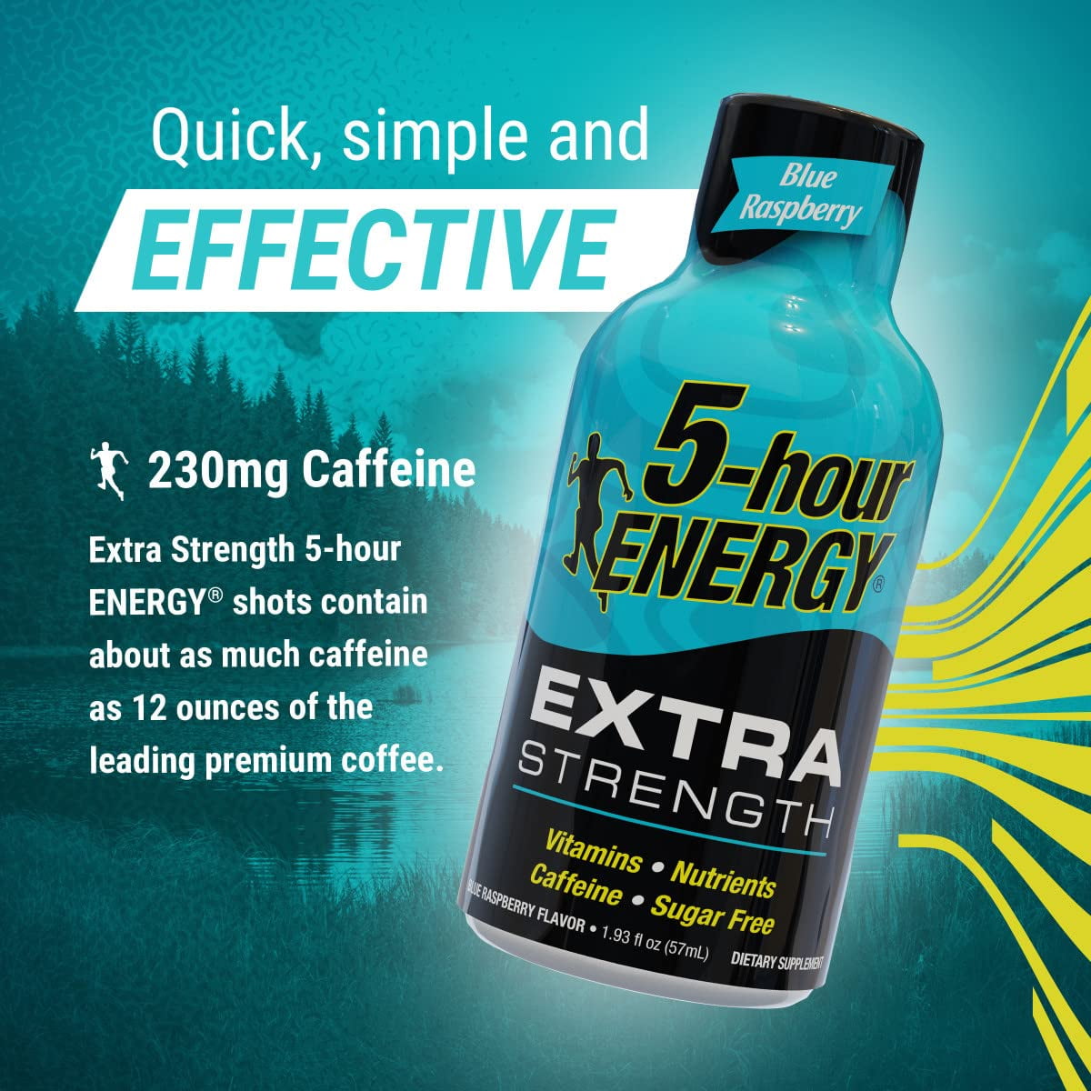 5-HOUR ENERGY EXTRA STRENGTH BLUE RASPBERRY ENERGY SHOT 1.93 OZ 24 COUNT SUGAR-FREE ZERO CALORIES B-VITAMINS AMINO ACIDS 230MG CAFFEINATED DIETARY SUPPLEMENT