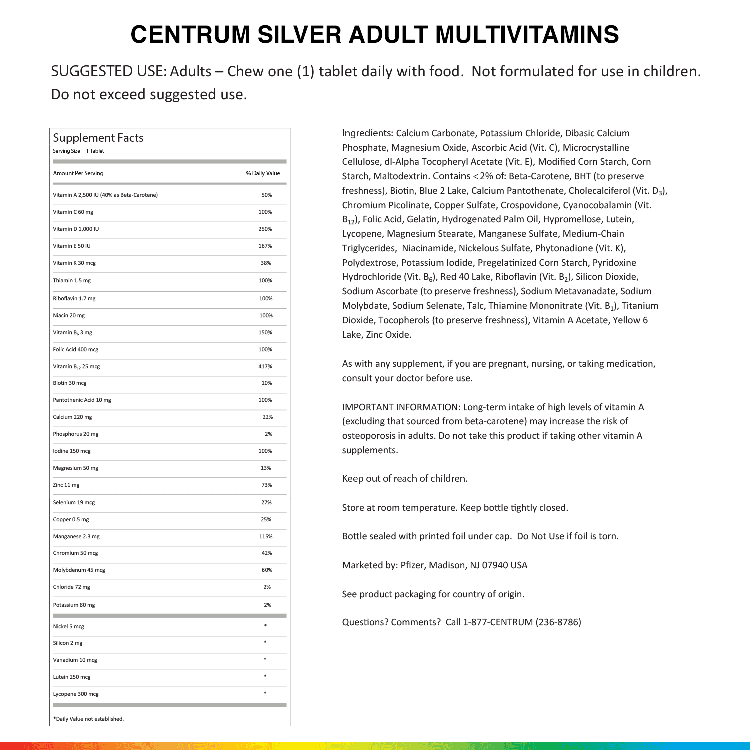 CENTRUM SILVER ADULT 50 PLUS MULTIVITAMIN TABLETS 125 COUNT