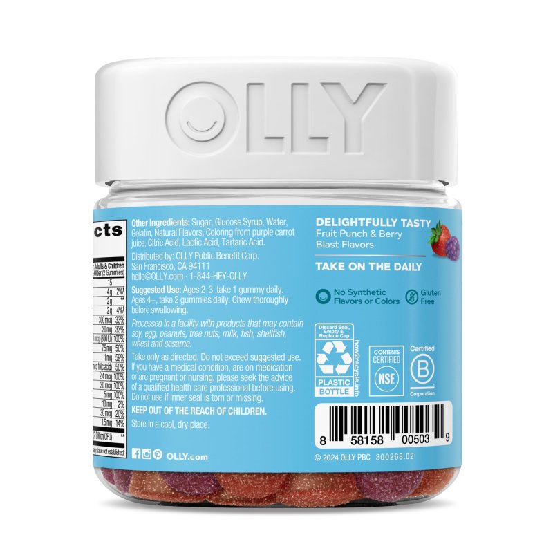 OLLY KIDS MULTIVITAMIN PROBIOTIC GUMMY DAILY DIGESTIVE SUPPLEMENT ZINC BERRY FLAVOR 70 CT