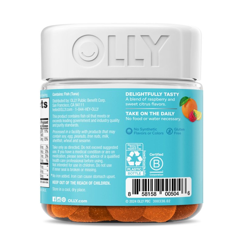 OLLY PRENATAL MULTIVITAMIN GUMMY WOMEN FOLIC ACID VITAMIN D OMEGA 3 DHA 60 CT