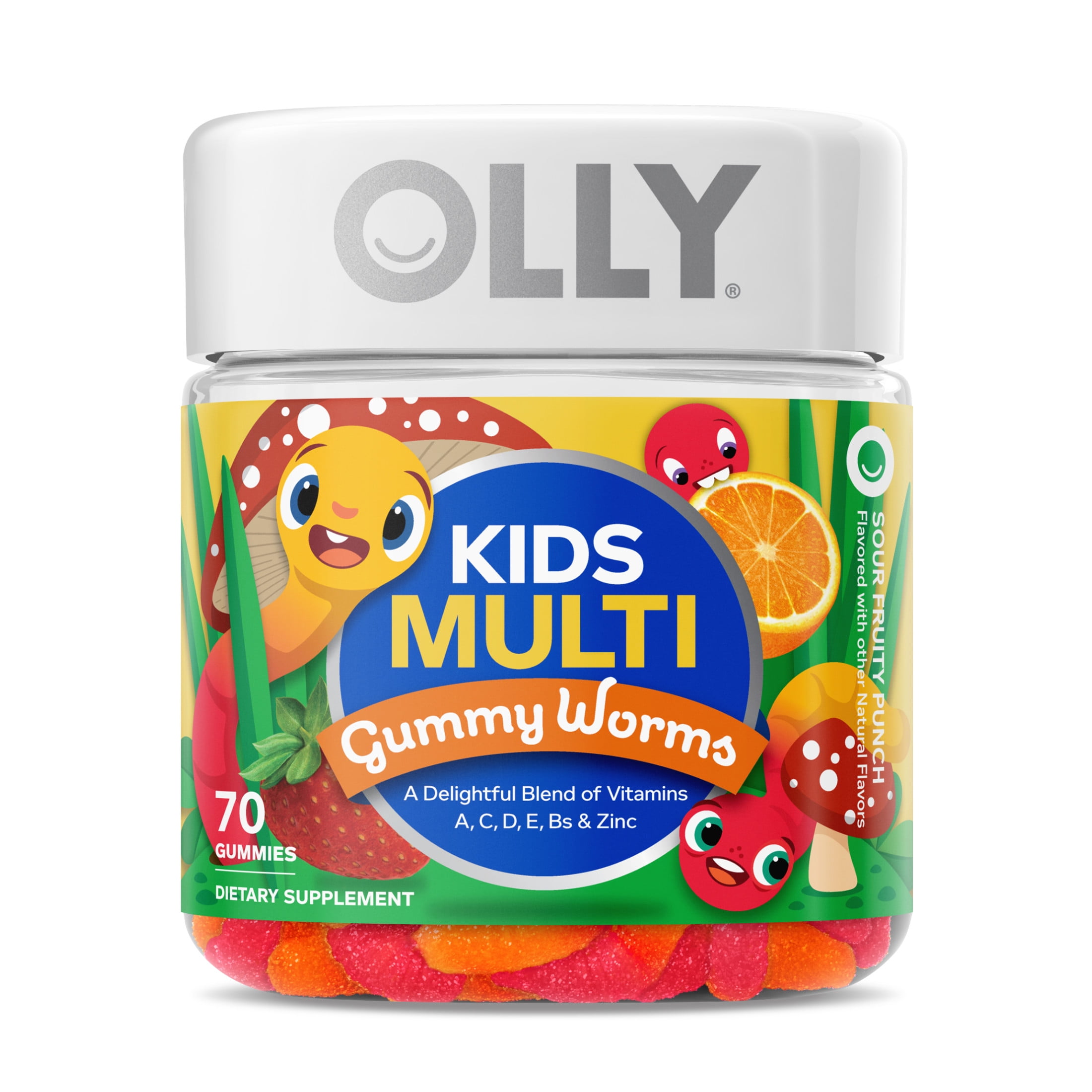 OLLY KIDS MULTIVITAMIN GUMMY WORM SUPPLEMENT VITAMINS A C D ZINC SOUR FRUIT PUNCH 70 CT