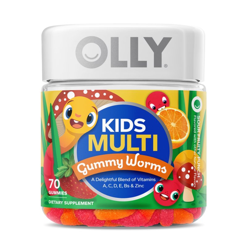 OLLY KIDS MULTIVITAMIN GUMMY WORM SUPPLEMENT VITAMINS A C D ZINC SOUR FRUIT PUNCH 70 CT