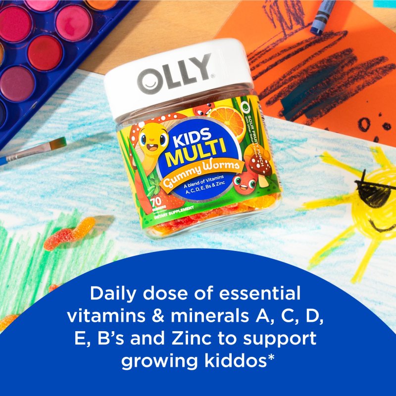 OLLY KIDS MULTIVITAMIN GUMMY WORM SUPPLEMENT VITAMINS A C D ZINC SOUR FRUIT PUNCH 70 CT