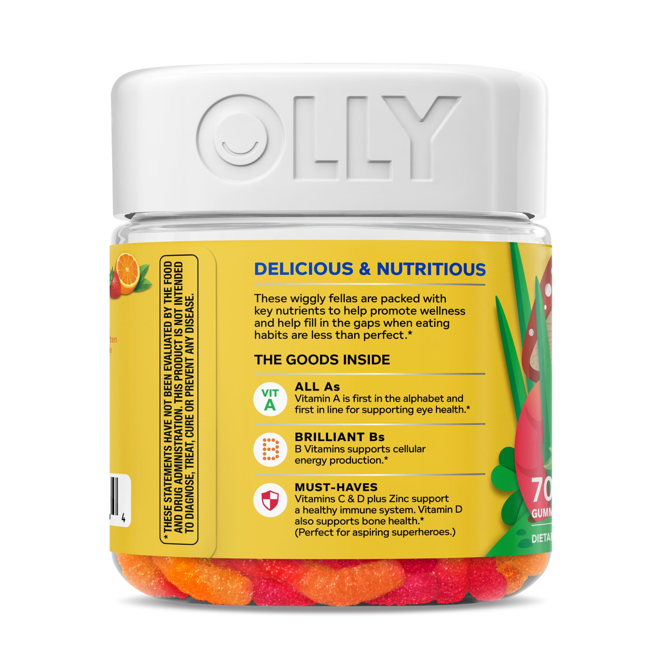 OLLY KIDS MULTIVITAMIN GUMMY WORM SUPPLEMENT VITAMINS A C D ZINC SOUR FRUIT PUNCH 70 CT