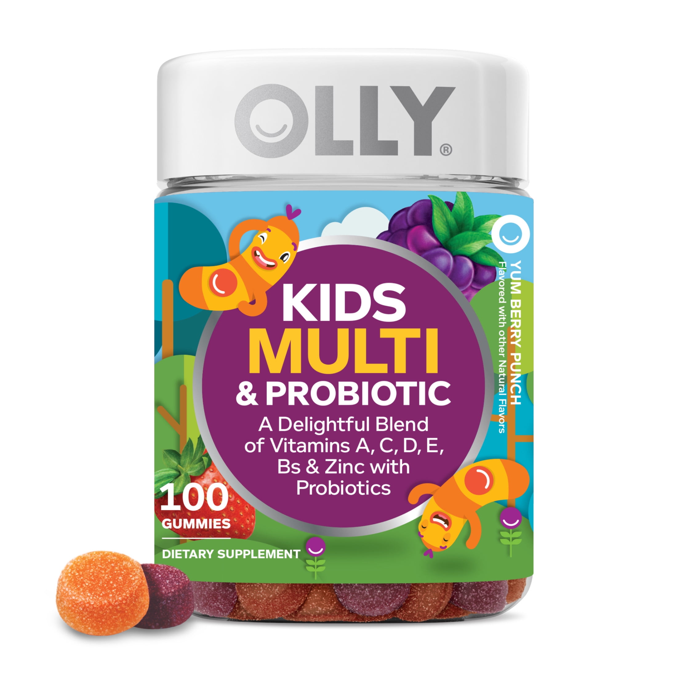 OLLY KIDS MULTIVITAMIN PROBIOTIC GUMMY DAILY DIGESTIVE SUPPLEMENT ZINC BERRY FLAVOR 100 CT
