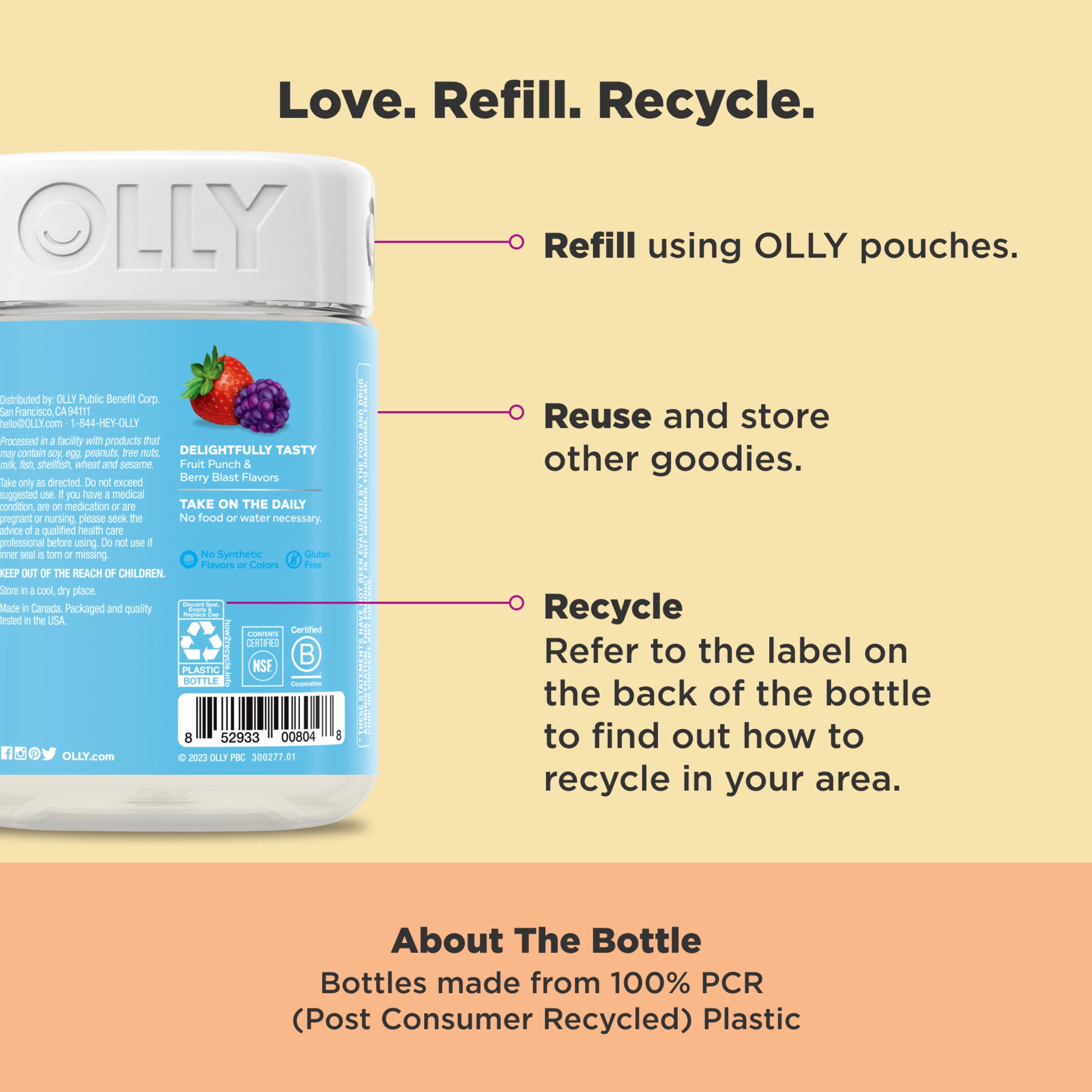 OLLY KIDS MULTIVITAMIN PROBIOTIC GUMMY DAILY DIGESTIVE SUPPLEMENT ZINC BERRY FLAVOR 100 CT