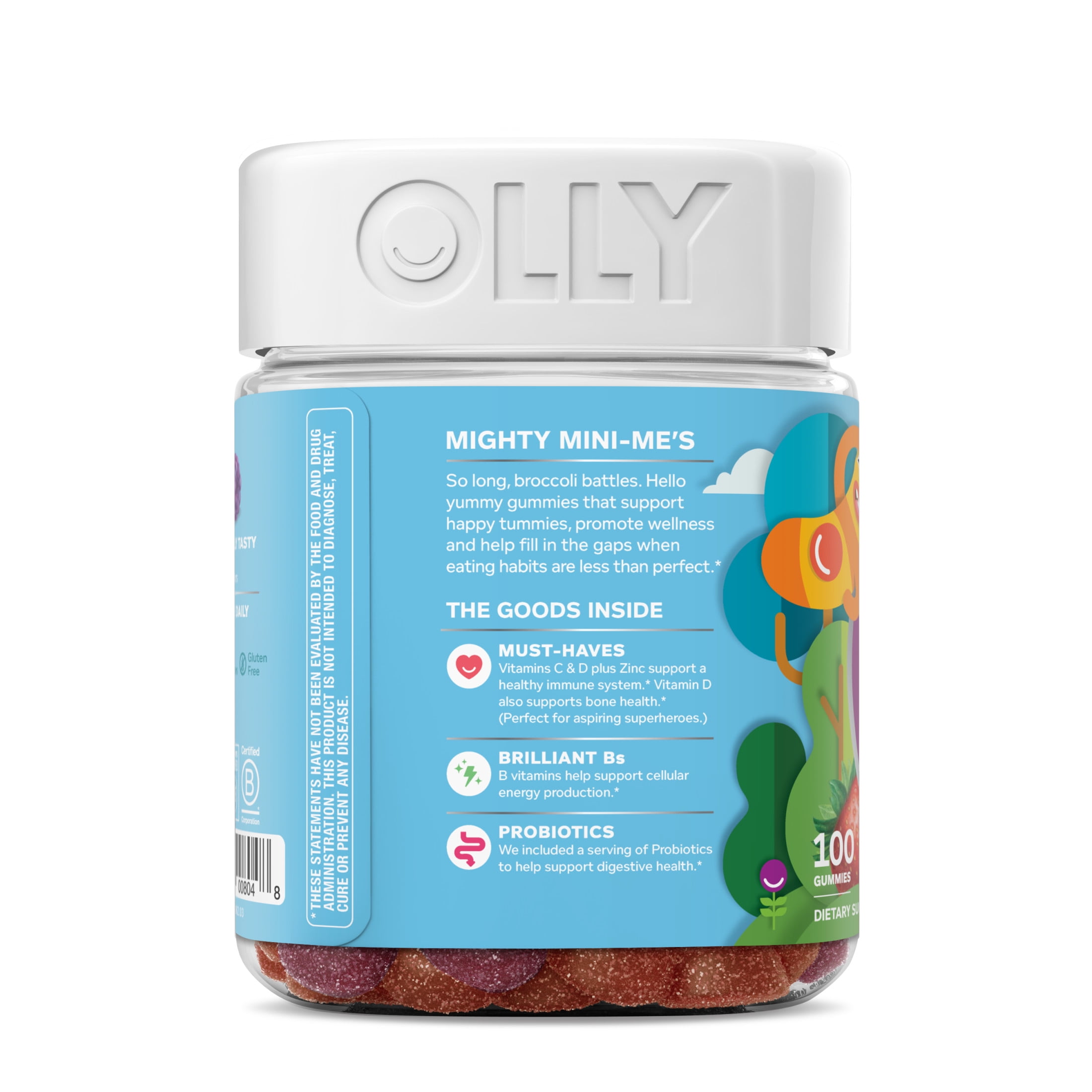 OLLY KIDS MULTIVITAMIN PROBIOTIC GUMMY DAILY DIGESTIVE SUPPLEMENT ZINC BERRY FLAVOR 100 CT