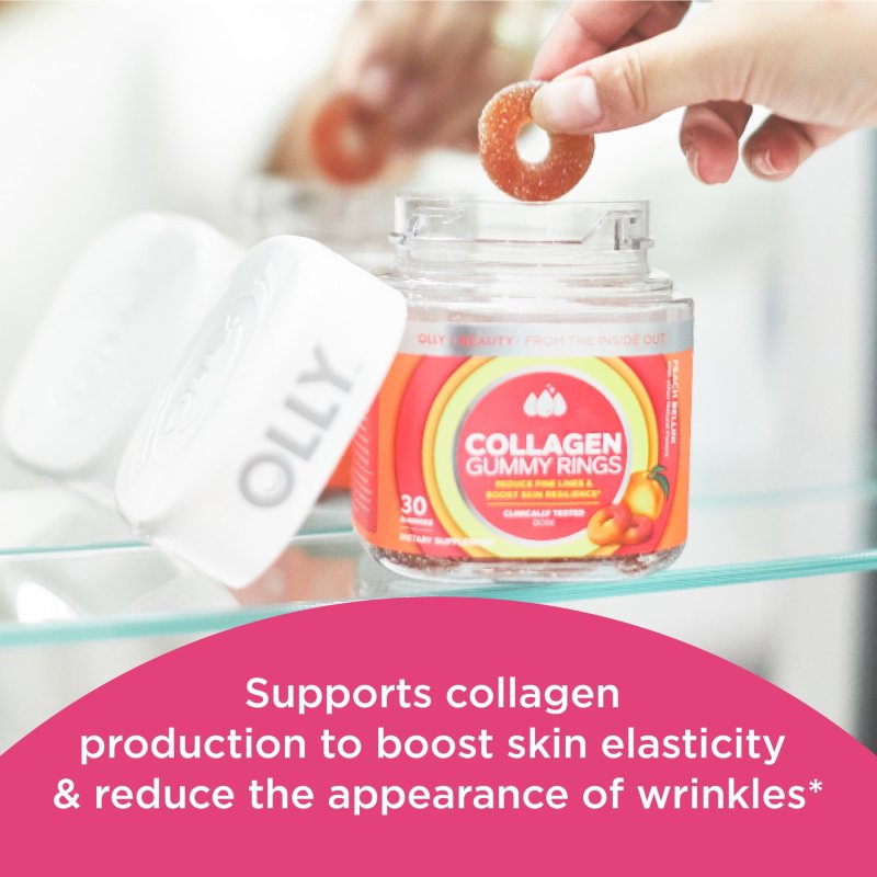 OLLY COLLAGEN GUMMY RINGS SUPPLEMENT SUPPORTS SKIN ELASTICITY 2.5G COLLAGEN PEACH 30 CT