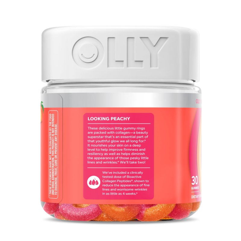 OLLY COLLAGEN GUMMY RINGS SUPPLEMENT SUPPORTS SKIN ELASTICITY 2.5G COLLAGEN PEACH 30 CT