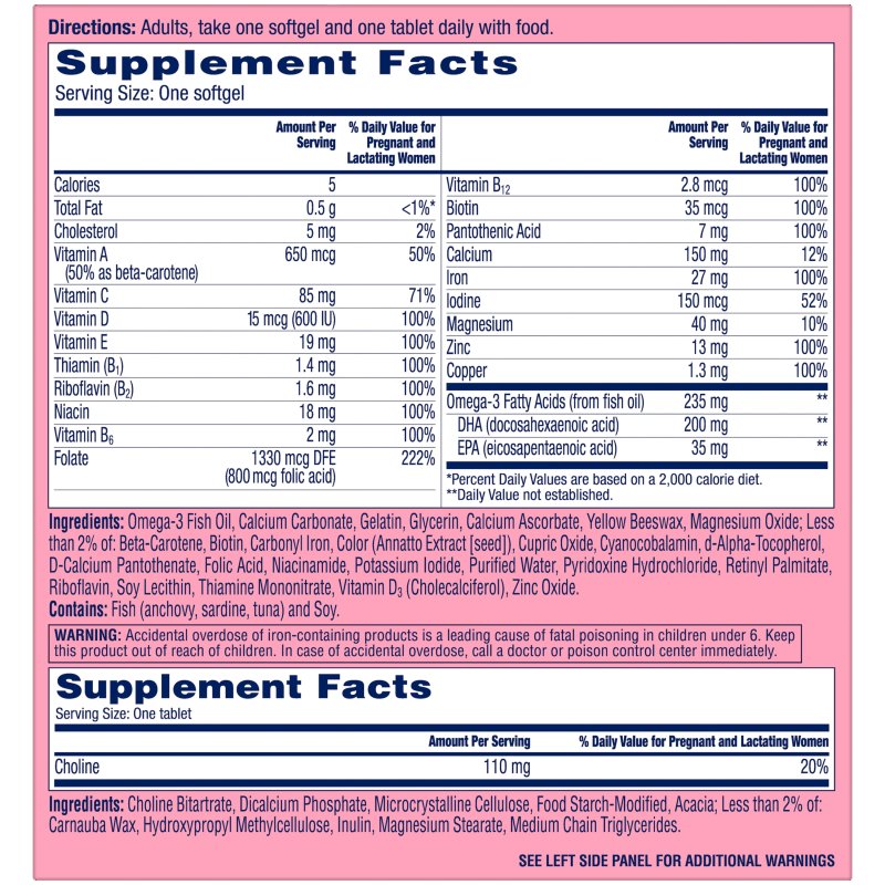 ONE A DAY ADVANCED PRENATAL MULTIVITAMIN WITH CHOLINE 120 TABLETS