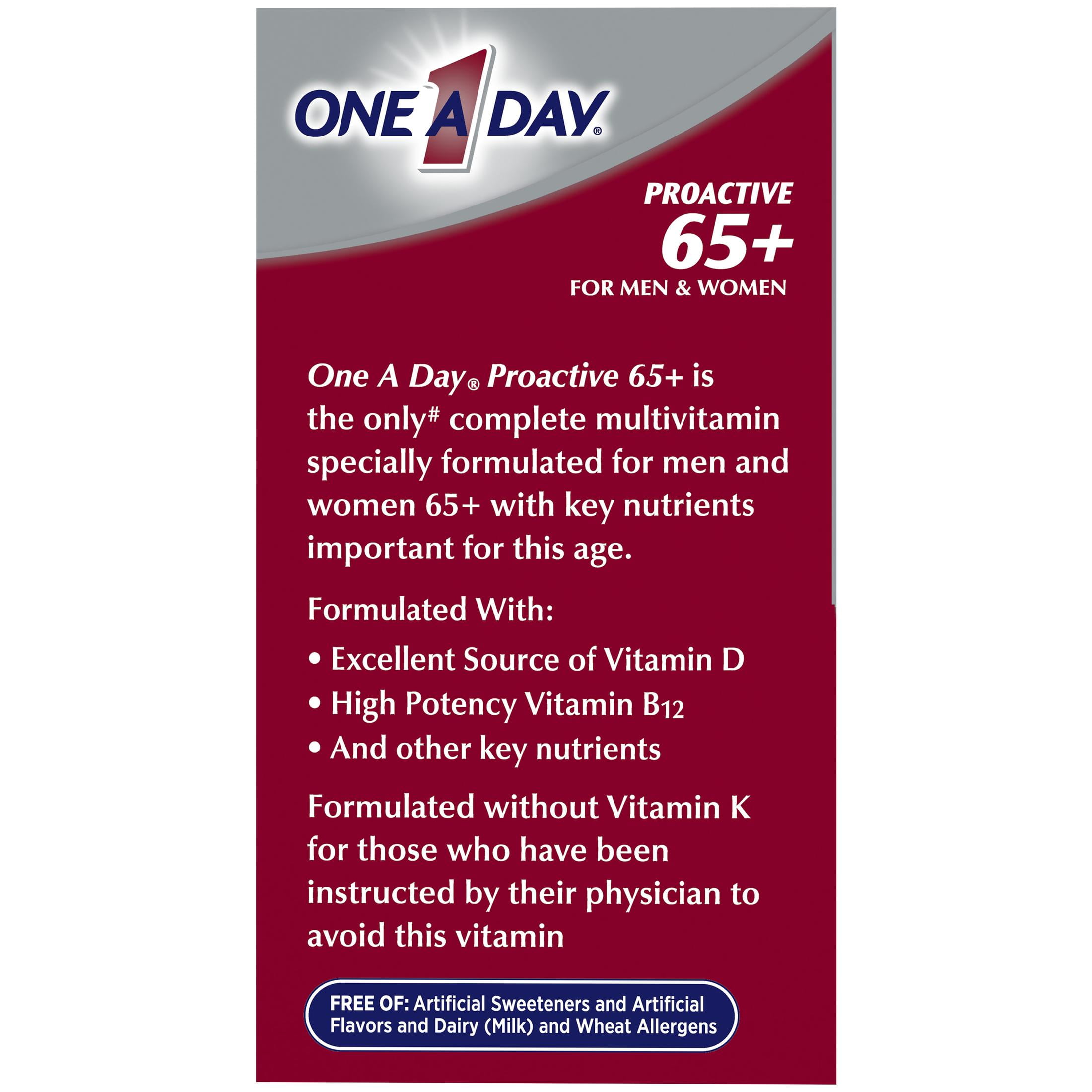ONE A DAY PROACTIVE 65 PLUS MULTIVITAMIN TABLETS FOR MEN AND WOMEN 150CT PACK OF 2