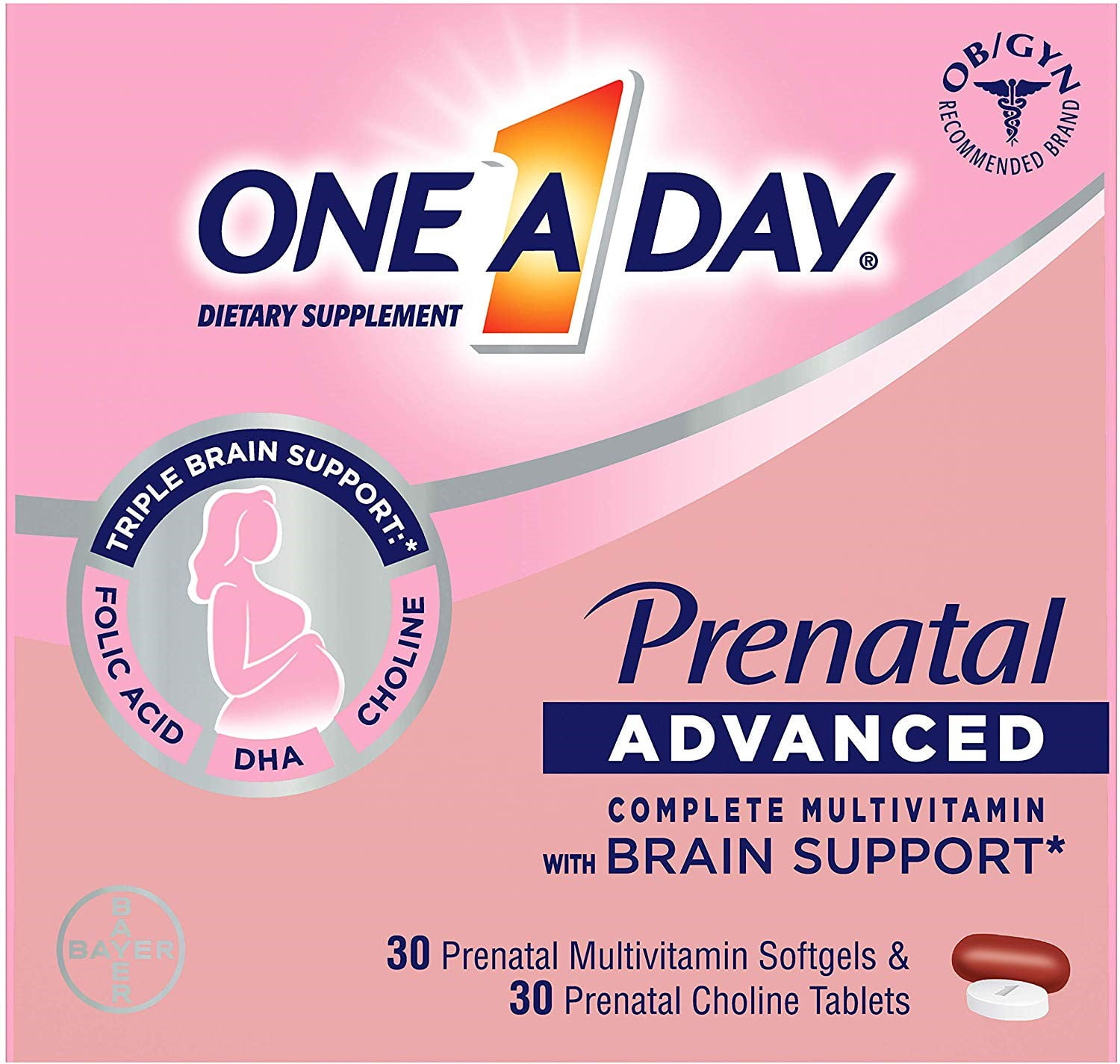ONE A DAY WOMENS PRENATAL WITH CHOLINE 30 PLUS 30 COUNT PACK OF 3