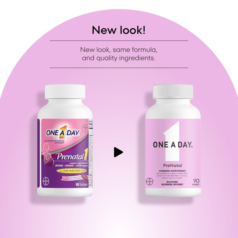 ONE A DAY PRENATAL MULTIVITAMIN FOR WOMEN BEFORE DURING AFTER PREGNANCY WITH VITAMINS A C D E B6 B12 AND OMEGA-3 DHA 90 COUNT
