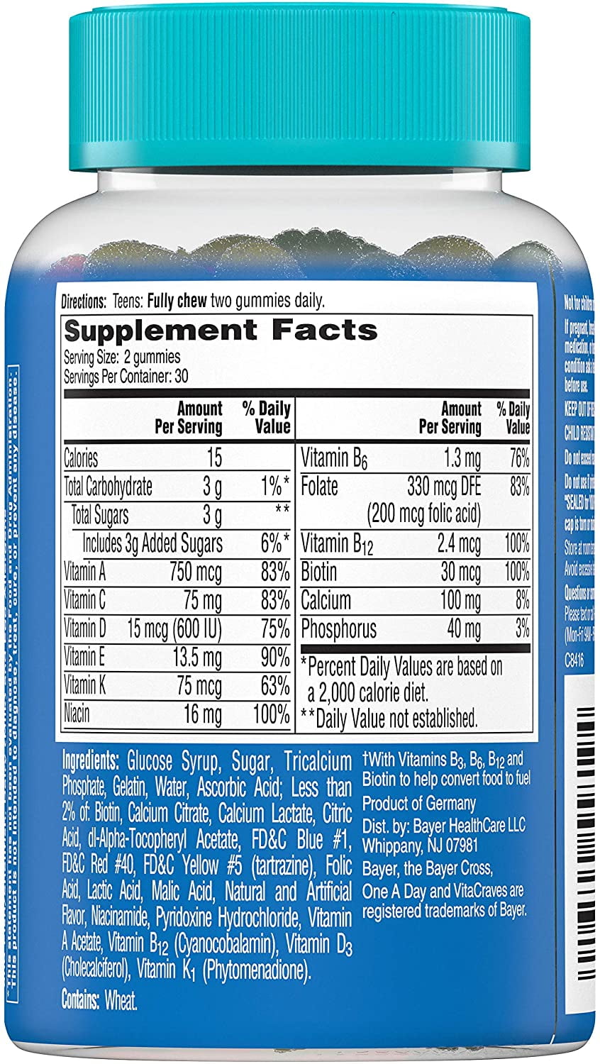 ONE A DAY VITACRAVES TEEN FOR HIM GUMMIES ASSORTED 60 EA PACK OF 2