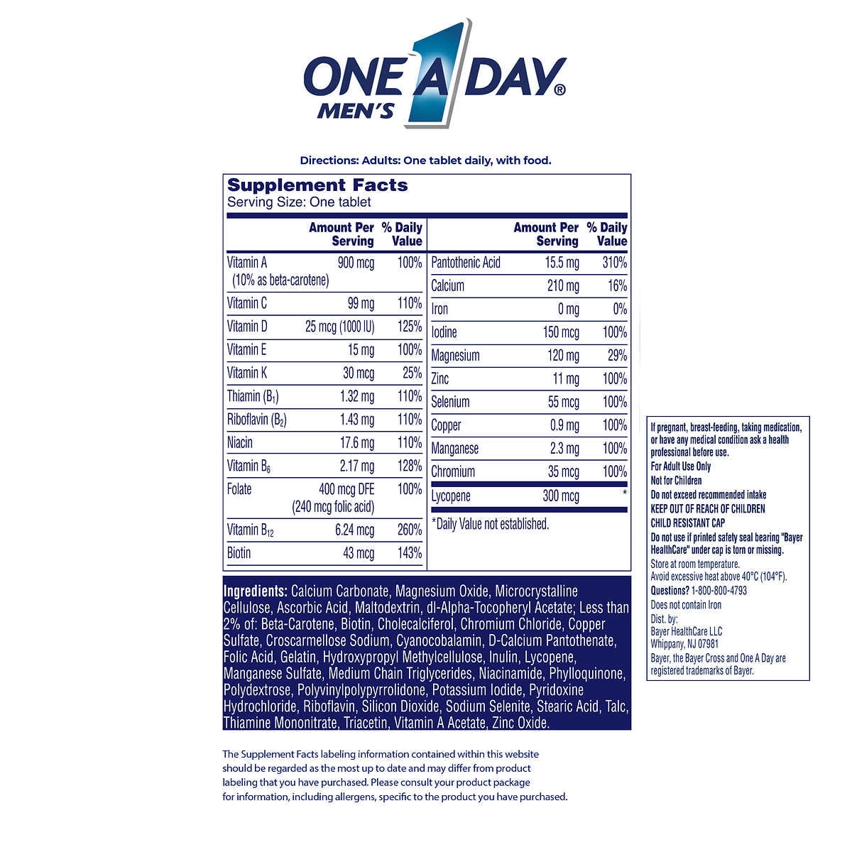 ONE A DAY MEN'S MULTIVITAMIN 300 TABLETS FOR MEN'S HEALTH AND WELLNESS