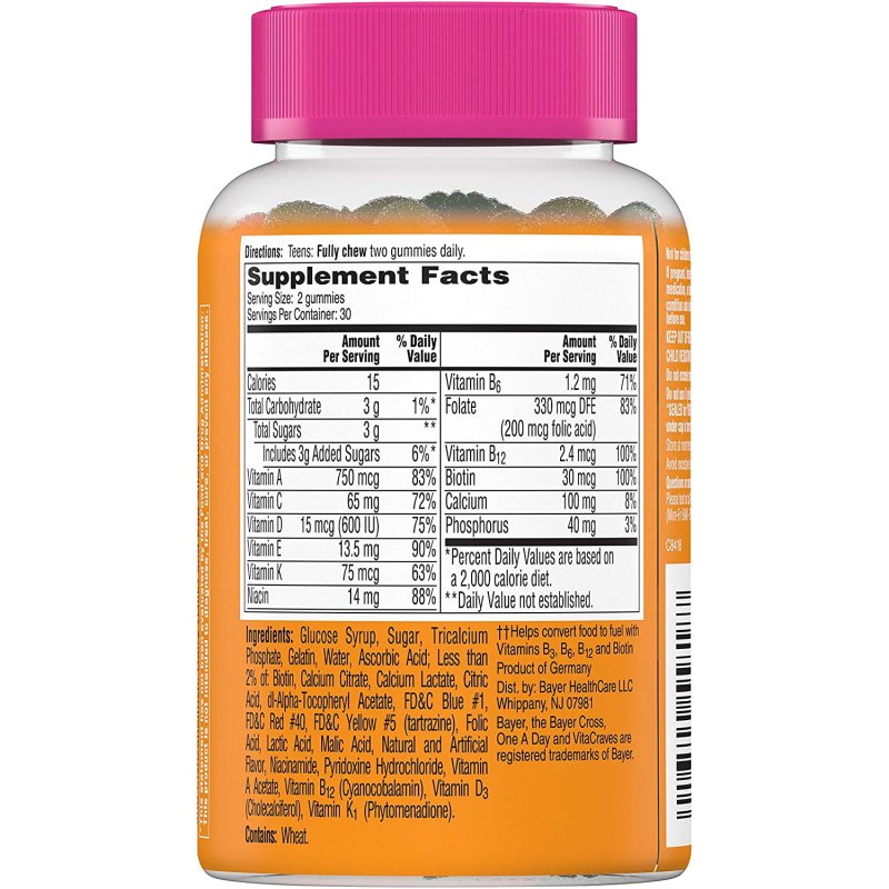 ONE A DAY FOR HER VITACRAVES TEEN MULTI 60 GUMMIES PACK OF 2