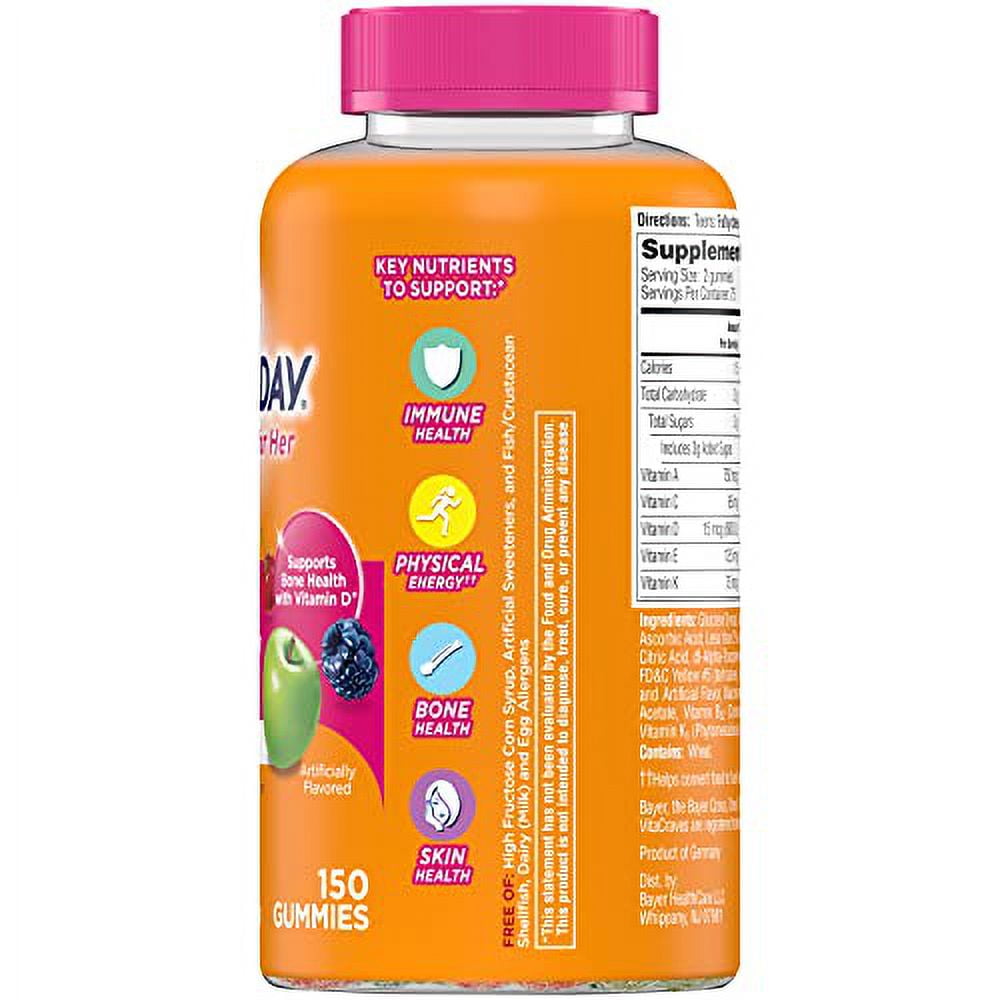 ONE A DAY TEEN FOR HER MULTIVITAMIN GUMMIES WITH VITAMIN A C D E ZINC IMMUNE HEALTH PHYSICAL ENERGY SUPPORT 150 COUNT
