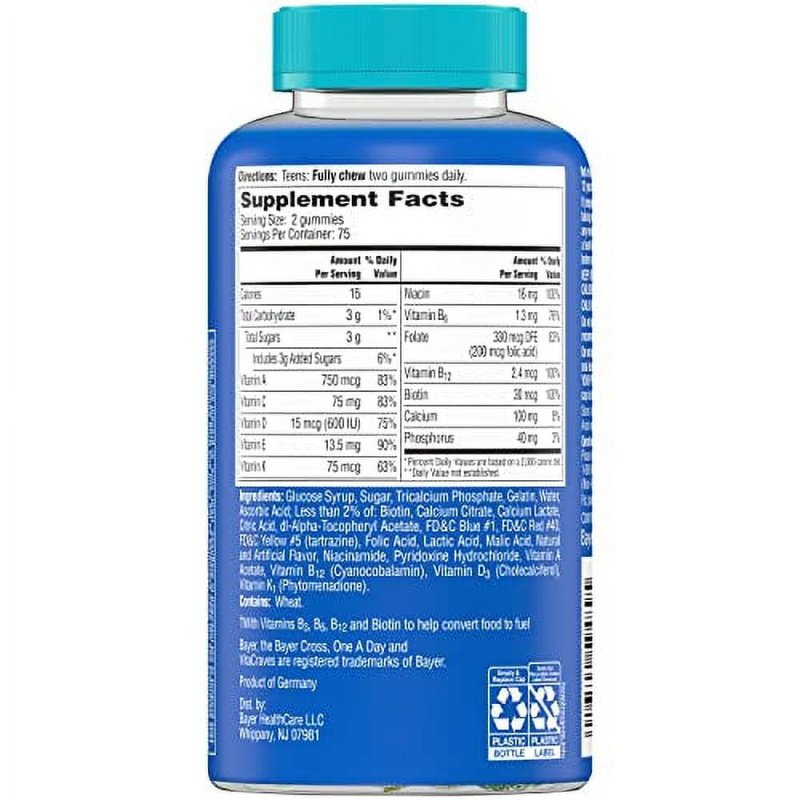 ONE A DAY TEEN FOR HIM MULTIVITAMIN GUMMIES WITH VITAMIN A C D E ZINC IMMUNE HEALTH SUPPORT ENERGY 150 COUNT