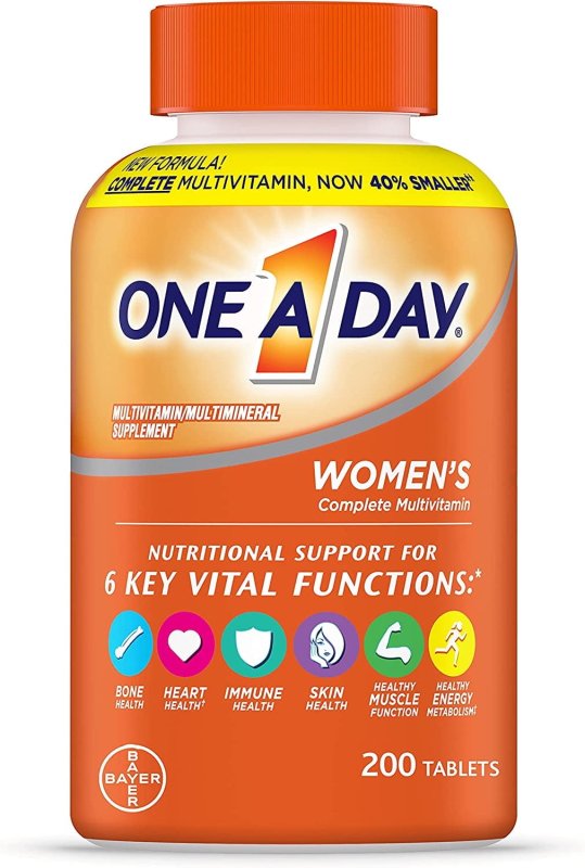 ONE A DAY WOMEN'S COMPLETE MULTIVITAMIN WITH VITAMIN A B C D E CALCIUM MAGNESIUM IMMUNE HEALTH SUPPORT 200 COUNT