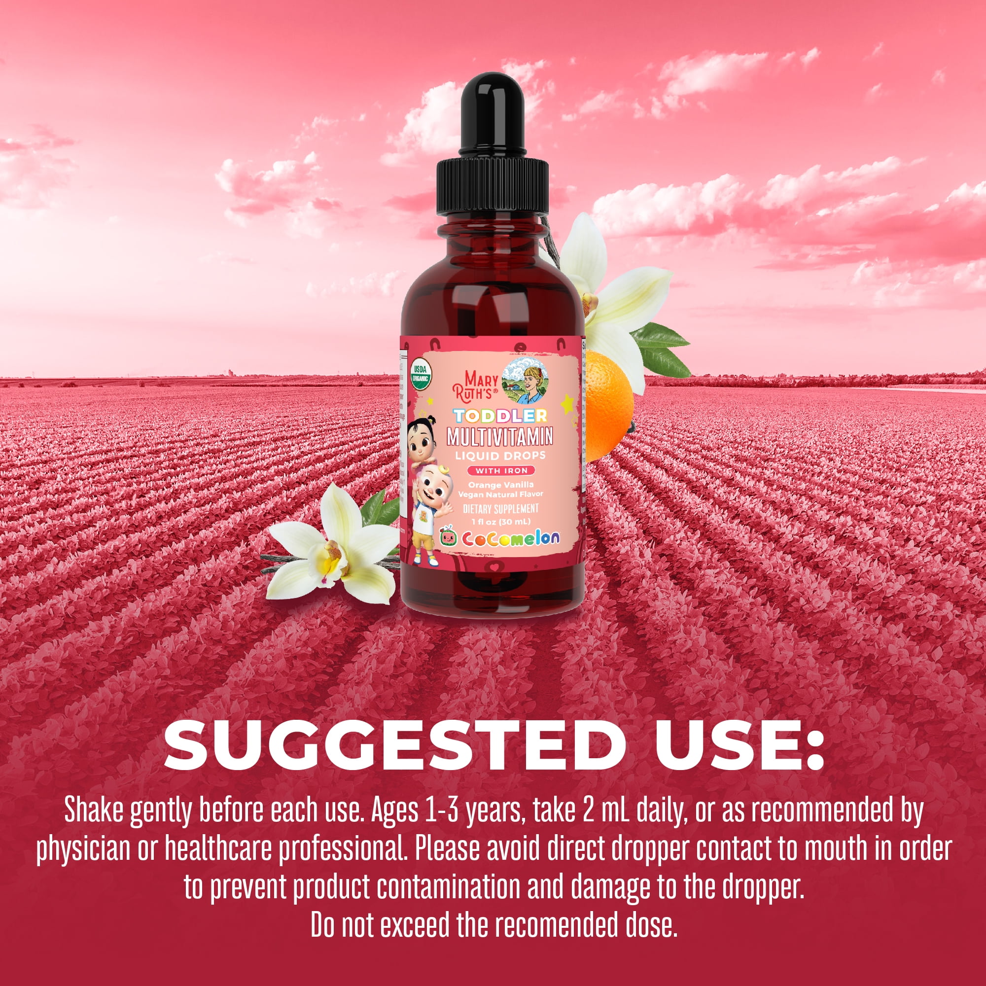 MARYRUTHS COCOMELON TODDLER MULTIVITAMIN LIQUID DROPS ORGANIC 1 FL OZ FOR HEALTHY KIDS