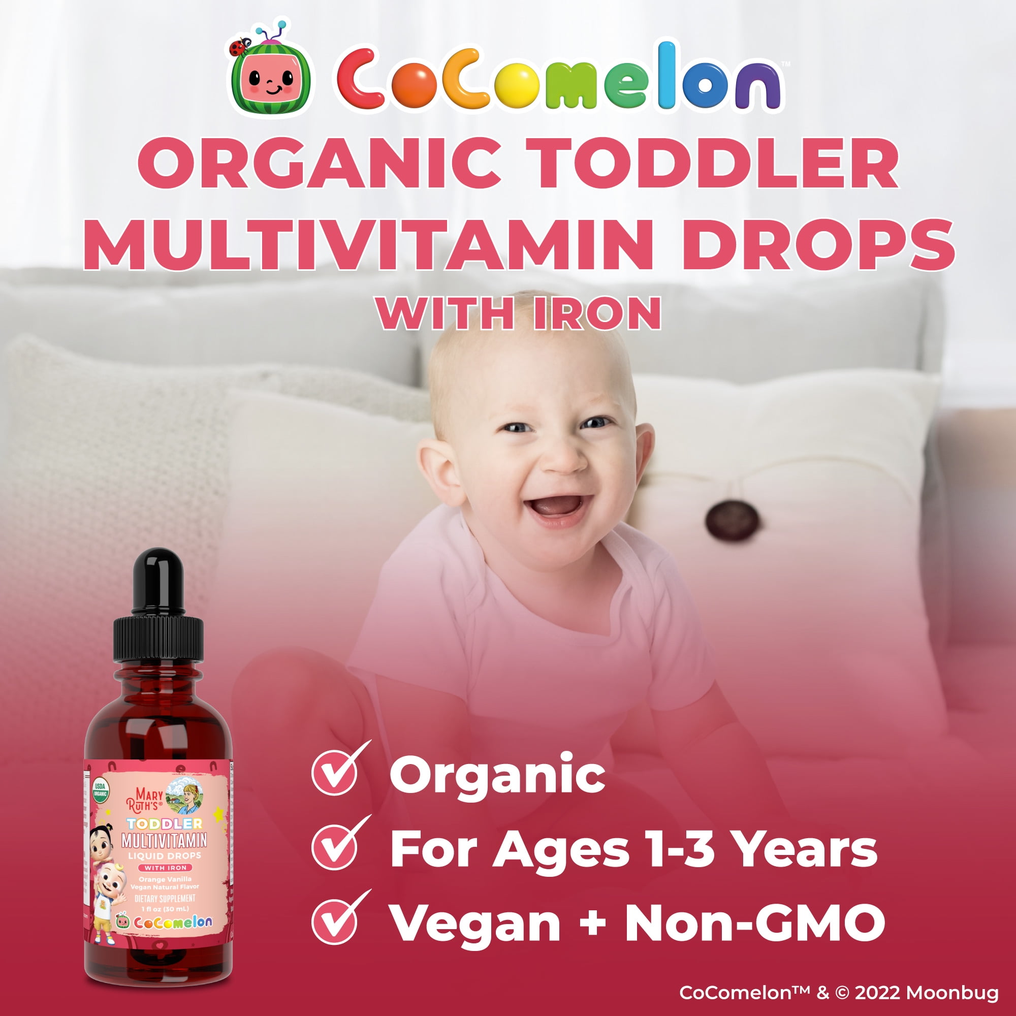 MARYRUTHS COCOMELON TODDLER MULTIVITAMIN LIQUID DROPS ORGANIC 1 FL OZ FOR HEALTHY KIDS