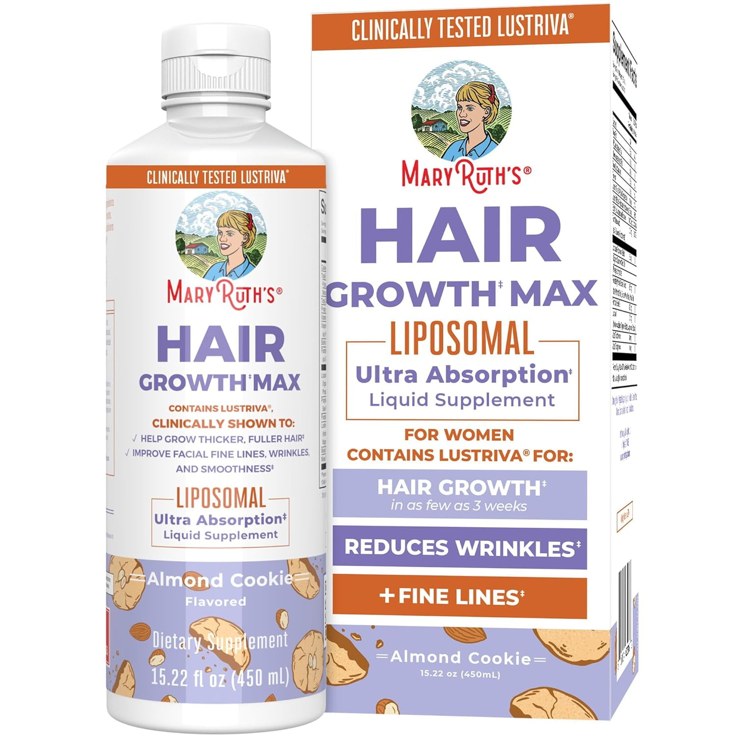 MARYRUTHS WOMENS HAIR GROWTH MAX LIPOSOMAL MULTIVITAMIN THICKER HAIR WRINKLES FINE LINES SKIN CARE AGES 18+ 15.22 FL OZ