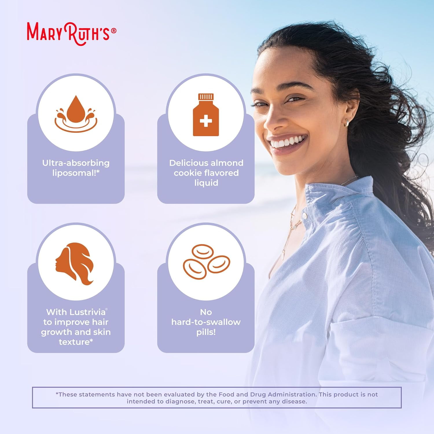 MARYRUTHS WOMENS HAIR GROWTH MAX LIPOSOMAL MULTIVITAMIN THICKER HAIR WRINKLES FINE LINES SKIN CARE AGES 18+ 15.22 FL OZ