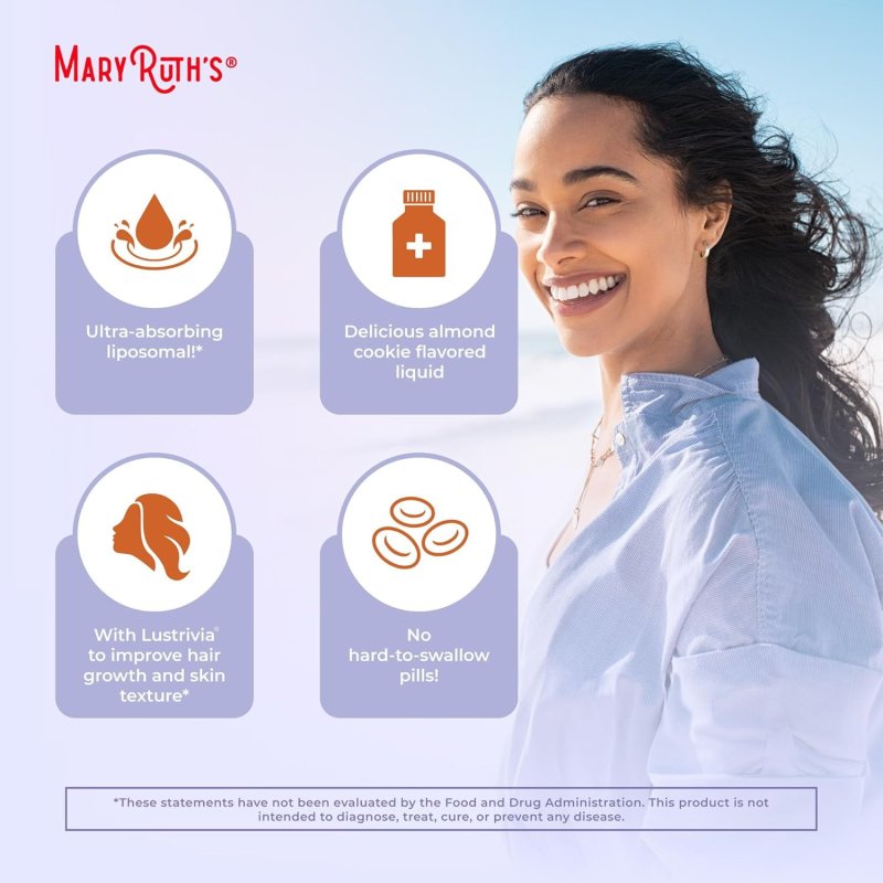 MARYRUTHS WOMENS HAIR GROWTH MAX LIPOSOMAL MULTIVITAMIN THICKER HAIR WRINKLES FINE LINES SKIN CARE AGES 18+ 15.22 FL OZ