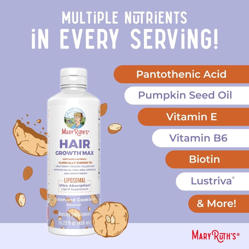 MARYRUTHS WOMENS HAIR GROWTH MAX LIPOSOMAL MULTIVITAMIN THICKER HAIR WRINKLES FINE LINES SKIN CARE AGES 18+ 15.22 FL OZ