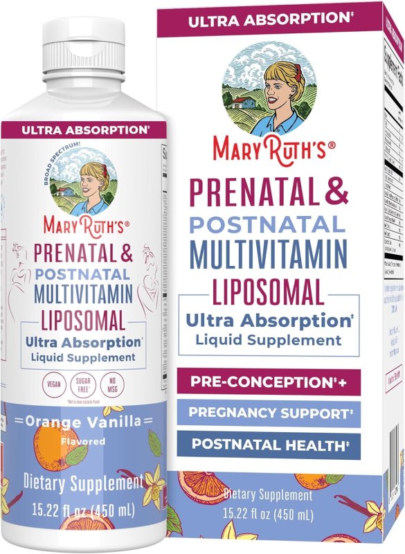 MARYRUTH ORGANICS PRENATAL POSTNATAL LIPOSOMAL MULTIVITAMIN WOMEN ORANGE VANILLA VEGAN NON-GMO 15.22OZ 450ML