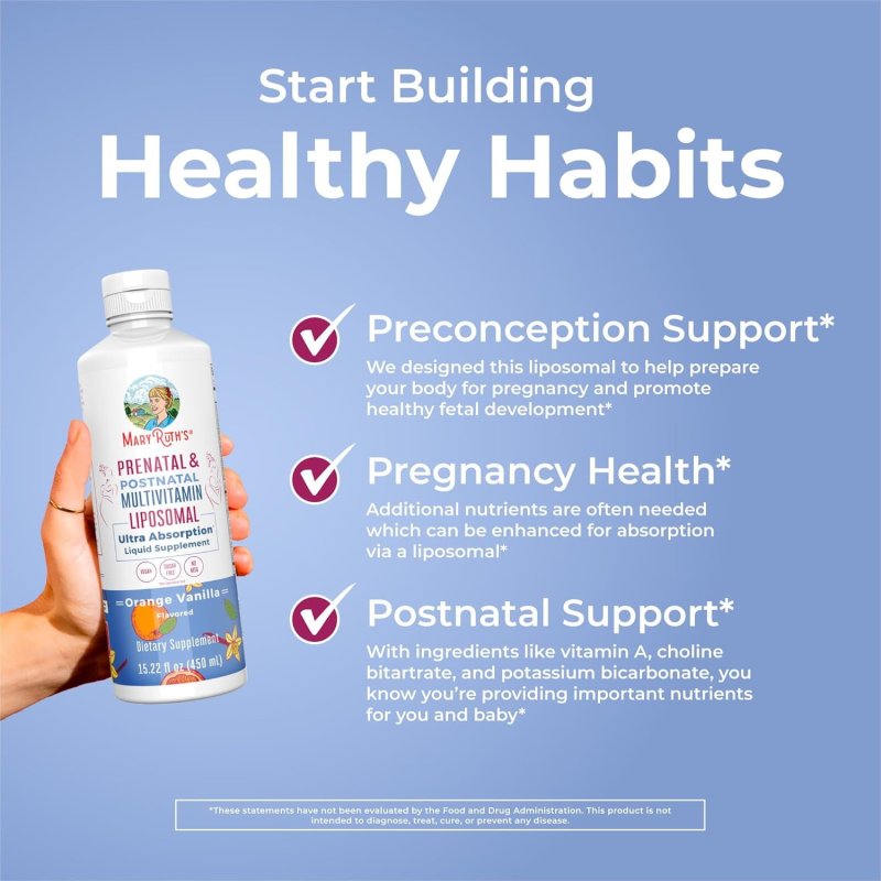 MARYRUTH ORGANICS PRENATAL POSTNATAL LIPOSOMAL MULTIVITAMIN WOMEN ORANGE VANILLA VEGAN NON-GMO 15.22OZ 450ML
