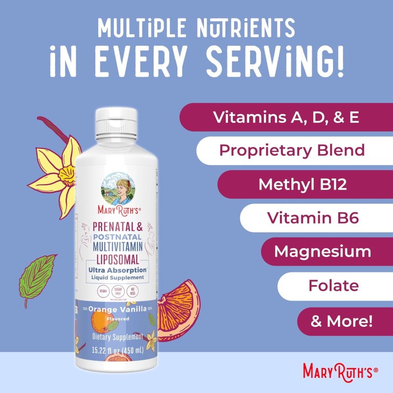 MARYRUTH ORGANICS PRENATAL POSTNATAL LIPOSOMAL MULTIVITAMIN WOMEN ORANGE VANILLA VEGAN NON-GMO 15.22OZ 450ML