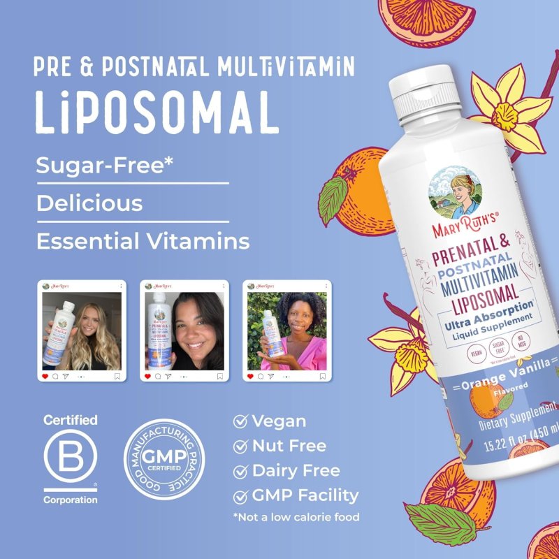 MARYRUTH ORGANICS PRENATAL POSTNATAL LIPOSOMAL MULTIVITAMIN WOMEN ORANGE VANILLA VEGAN NON-GMO 15.22OZ 450ML