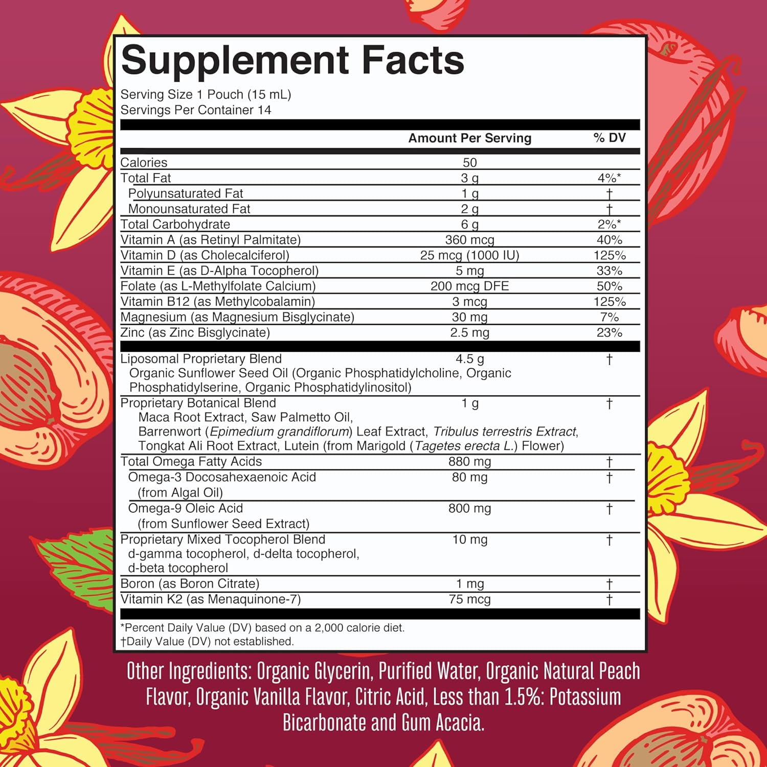 MARYRUTH'S MEN'S 40 PLUS MULTIVITAMIN LIPOSOMAL VANILLA PEACH 0.5 OZ 14 PACK