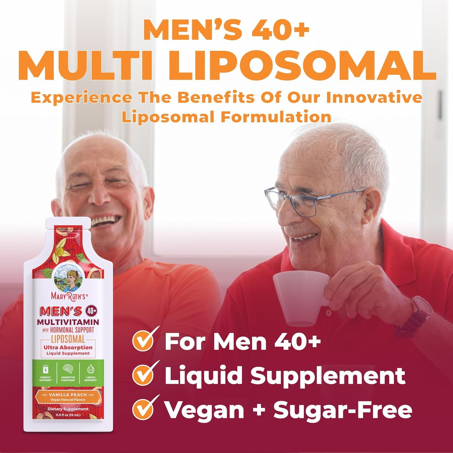 MARYRUTH'S MEN'S 40 PLUS MULTIVITAMIN LIPOSOMAL VANILLA PEACH 0.5 OZ 14 PACK