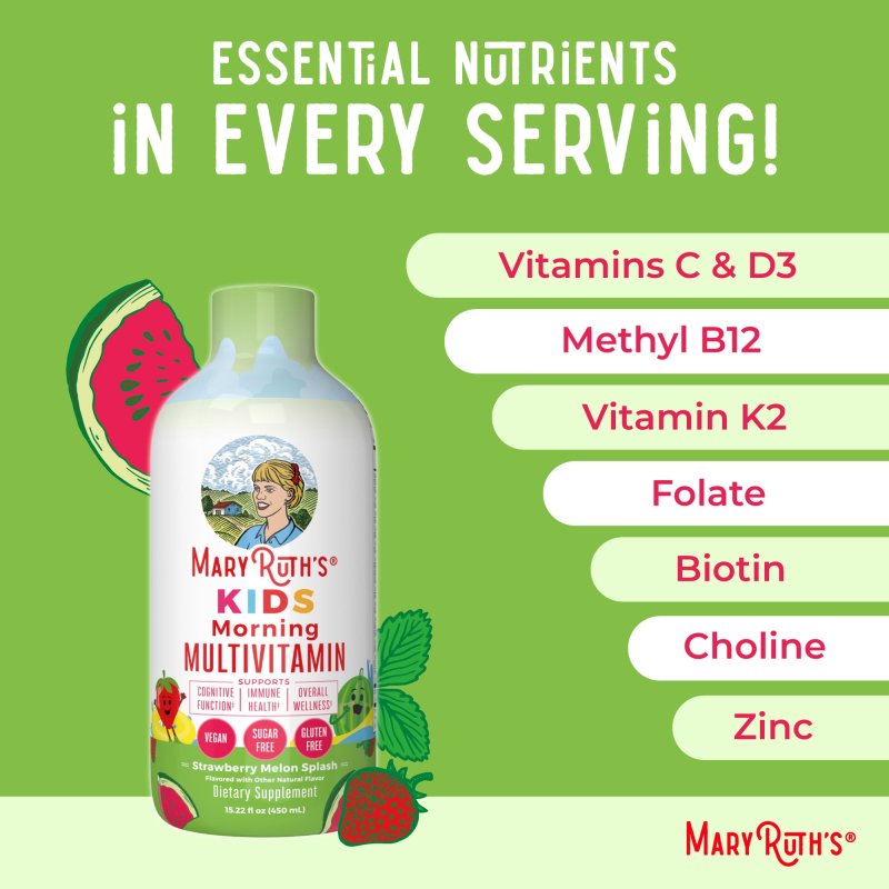MARYRUTHS KIDS LIQUID MORNING MULTIVITAMIN SUGAR-FREE STRAWBERRY MELON SPLASH FLAVOR 15.22 OZ