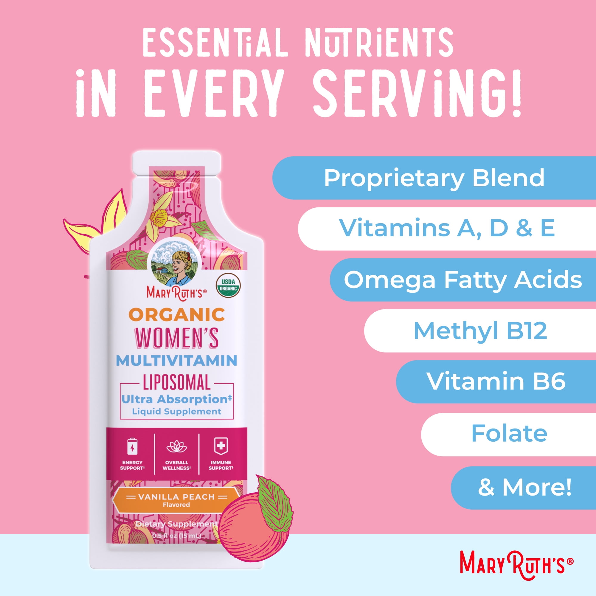 MARYRUTH ORGANICS LIPOSOMAL WOMEN'S MULTIVITAMIN 0.5 FL OZ 14 PACK USDA ORGANIC OVERALL WELLNESS