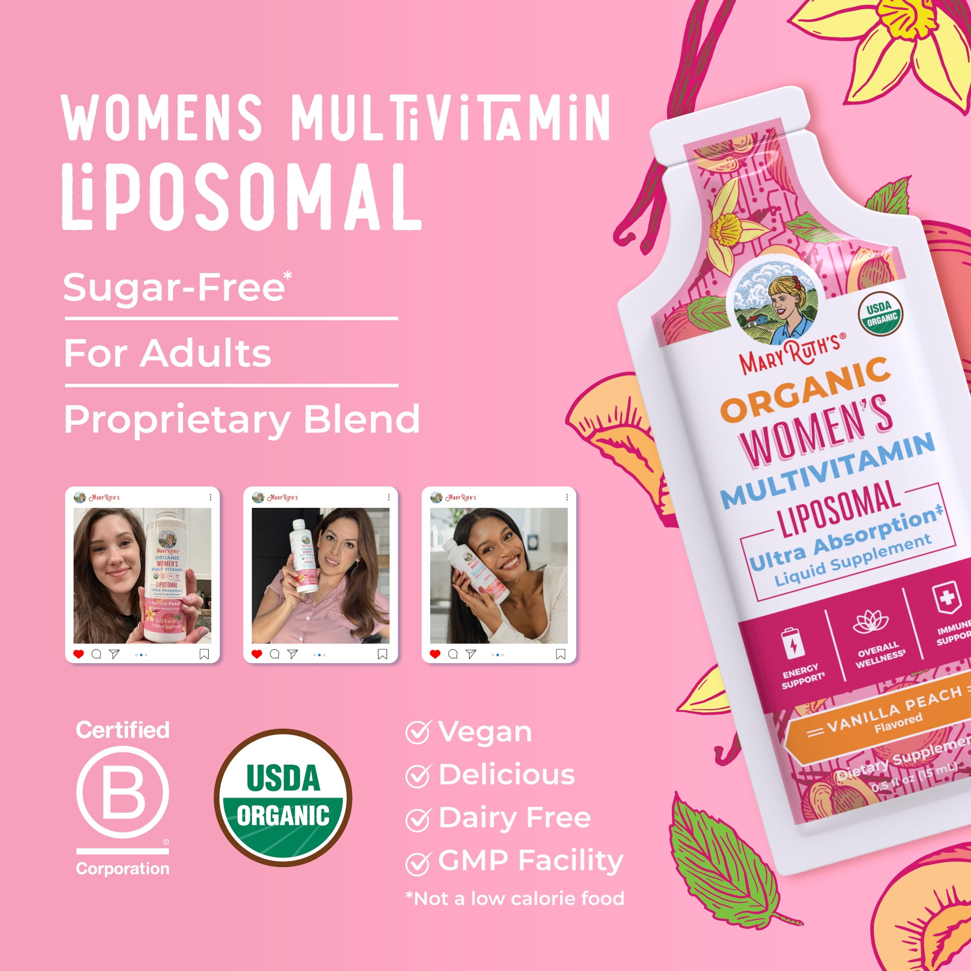 MARYRUTH ORGANICS LIPOSOMAL WOMEN'S MULTIVITAMIN 0.5 FL OZ 14 PACK USDA ORGANIC OVERALL WELLNESS