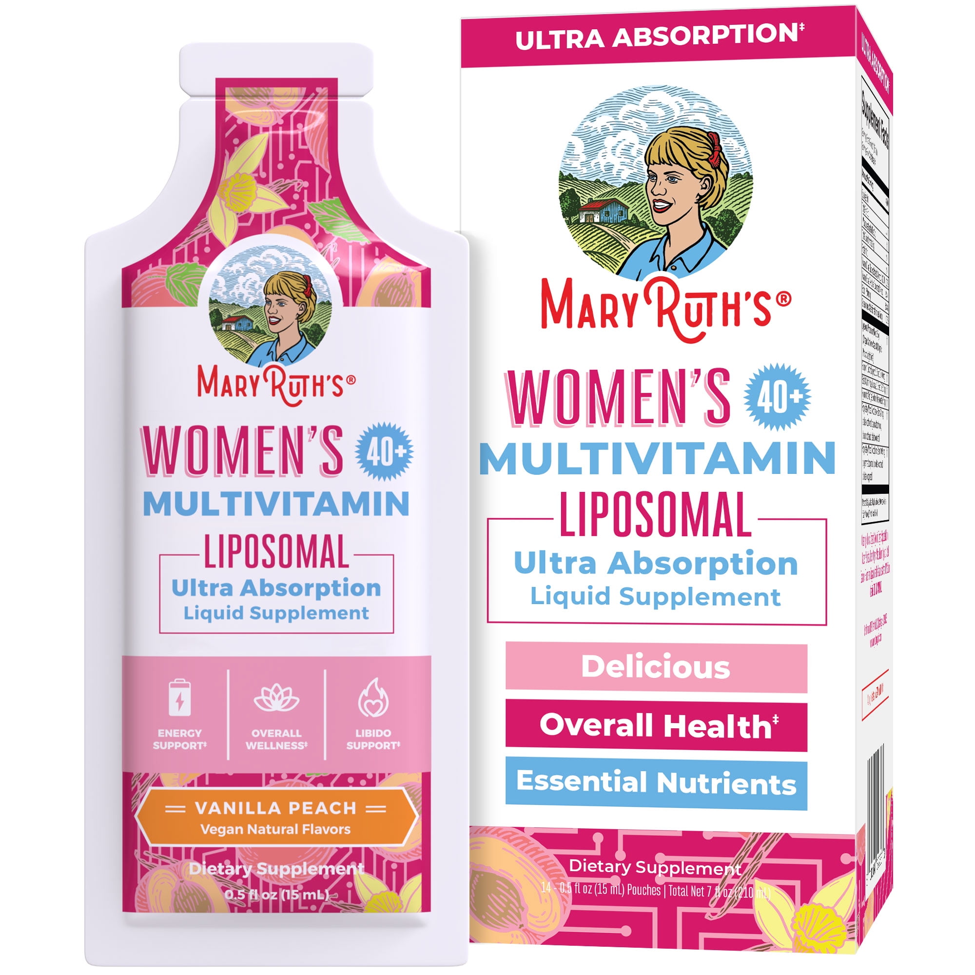 MARYRUTH'S 40+ WOMEN VITAMIN | SUGAR FREE LIQUID MULTIVITAMIN | IMMUNE SUPPORT, MOOD BALANCE | VEGAN NON-GMO | 14-0.5 FL OZ POUCHES