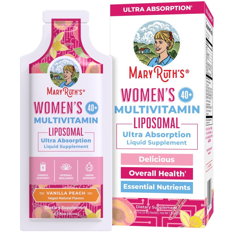 MARYRUTH'S 40+ WOMEN VITAMIN | SUGAR FREE LIQUID MULTIVITAMIN | IMMUNE SUPPORT, MOOD BALANCE | VEGAN NON-GMO | 14-0.5 FL OZ POUCHES