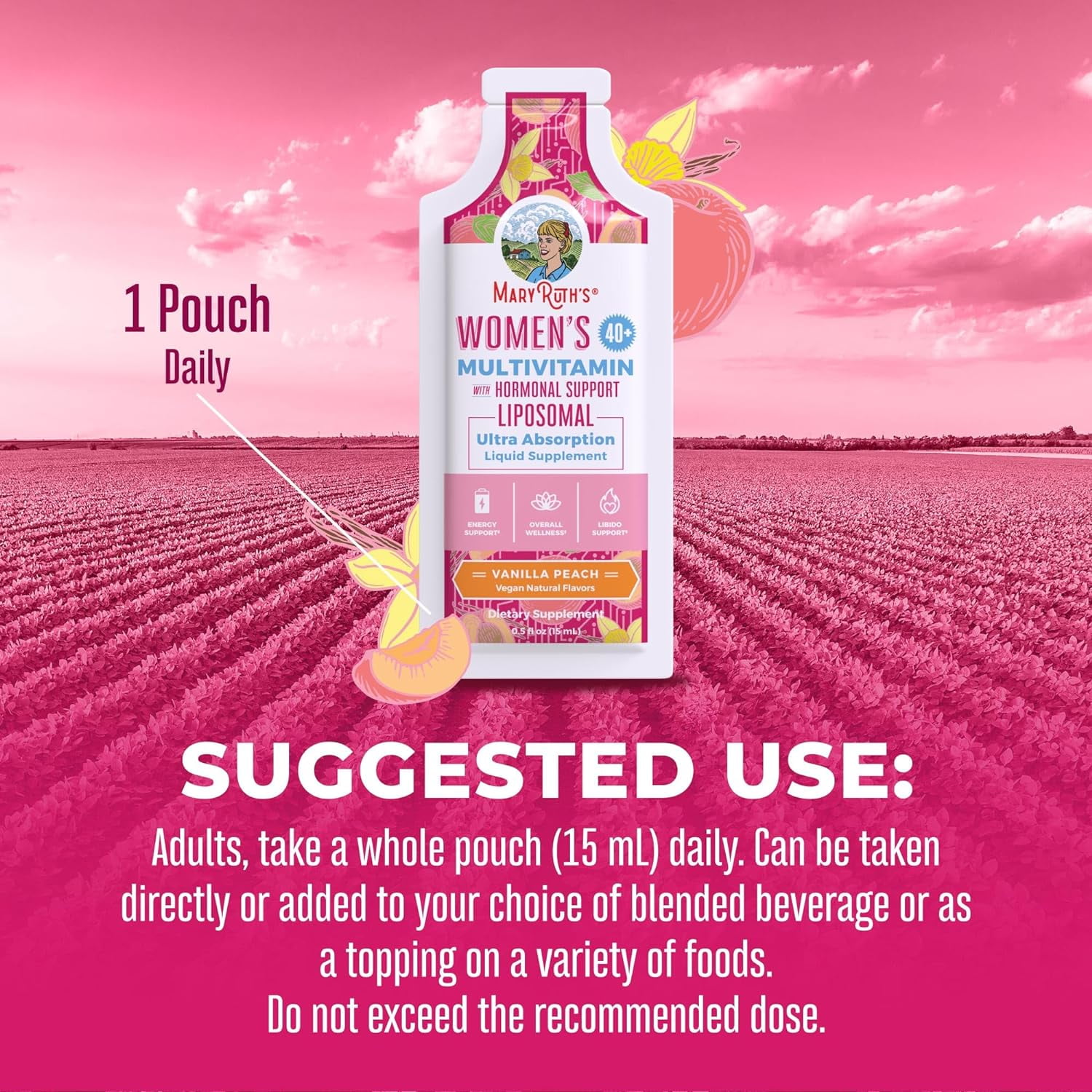 MARYRUTH'S 40+ WOMEN VITAMIN | SUGAR FREE LIQUID MULTIVITAMIN | IMMUNE SUPPORT, MOOD BALANCE | VEGAN NON-GMO | 14-0.5 FL OZ POUCHES