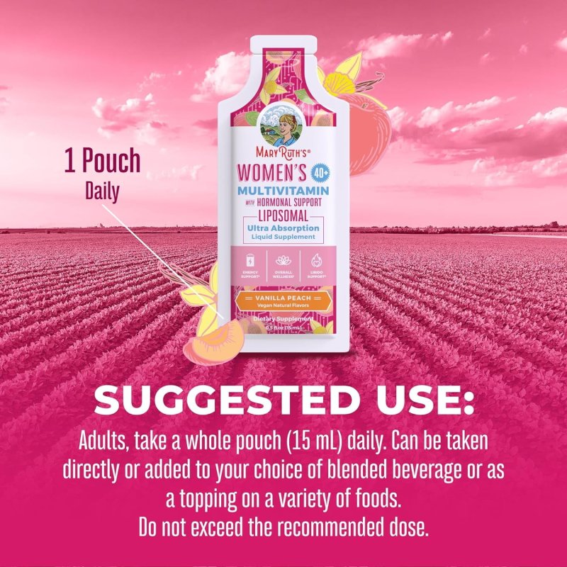 MARYRUTH'S 40+ WOMEN VITAMIN | SUGAR FREE LIQUID MULTIVITAMIN | IMMUNE SUPPORT, MOOD BALANCE | VEGAN NON-GMO | 14-0.5 FL OZ POUCHES