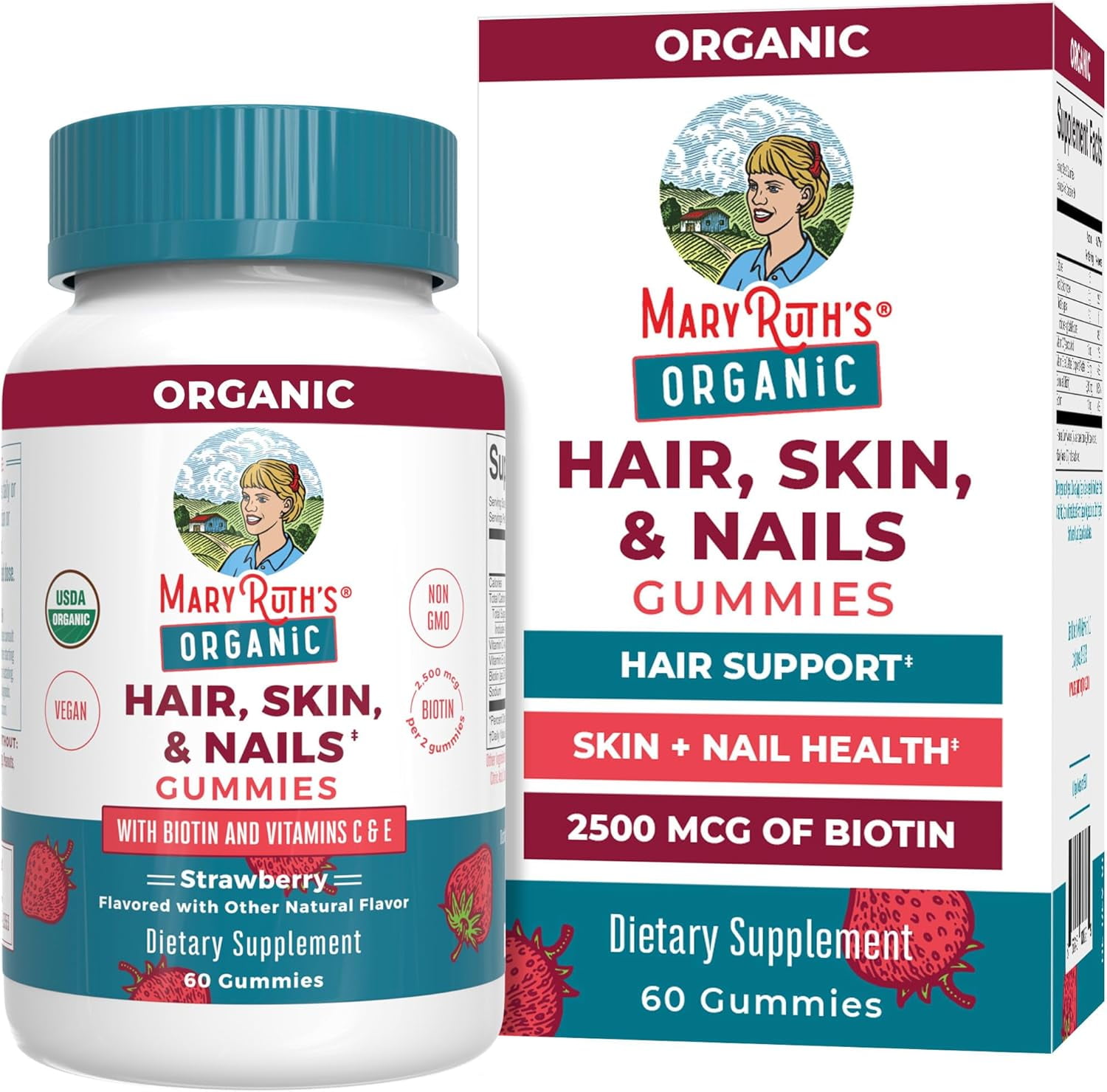 MARYRUTH ORGANICS HAIR SKIN AND NAILS VITAMIN BIOTIN GUMMIES WITH VITAMIN C AND VITAMIN E HAIR GROWTH VITAMINS SKIN CARE NAIL STRENGTH USDA ORGANIC GUMMIES FOR AGES 14+ 60 COUNT