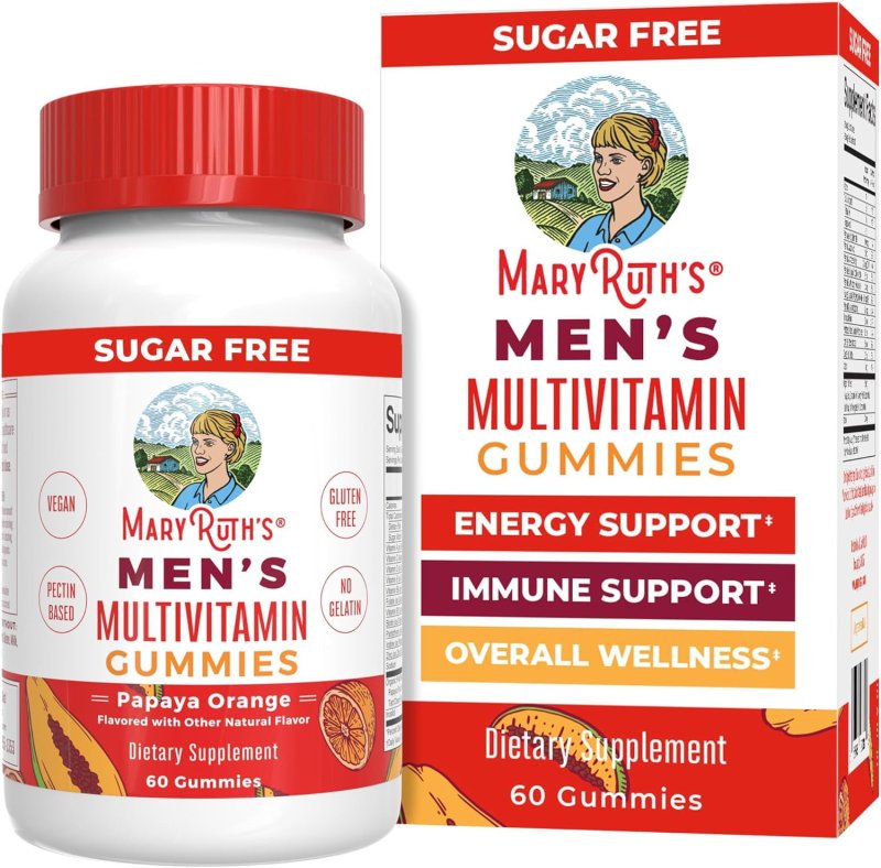 MARYRUTH ORGANICS MEN'S MULTIVITAMIN GUMMIES PAPAYA ORANGE 60 GUMMIES CLEAN LABEL PROJECT VERIFIED FOR OVERALL WELLNESS